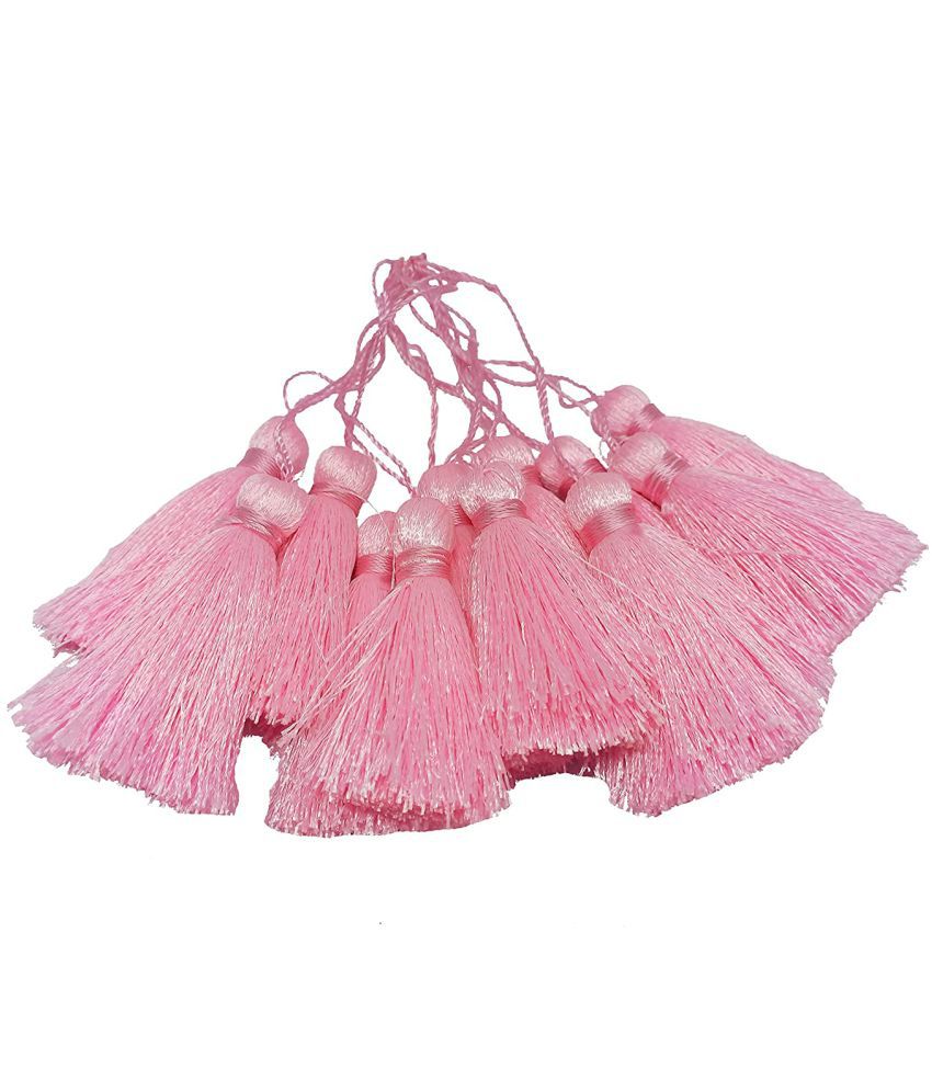     			PRANSUNITA 12 PCS Silky Floss Craft Handmade Tassels with Loop for Souvenir, Bookmarks, Accessory Charms Jewelry Making Earring Findings Bracelet Pendant & Clothing sewing Accessories. (Size - 6 cm)- Color- Pink