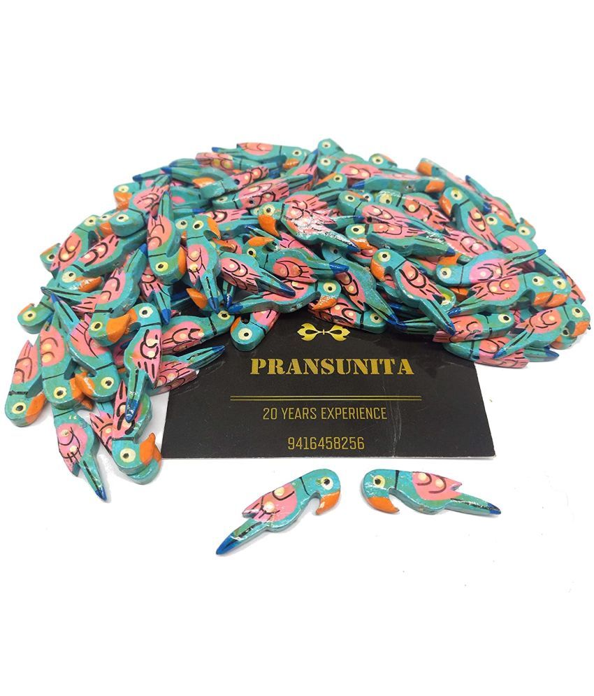     			PRANSUNITA Wooden Parrot Beads (3.5 cm) Used for Art and Crafts, Dresses, Beading, Pendant Jewelry Making, DIY Crafts & School Project etc Pack of 50 - Color -Blue