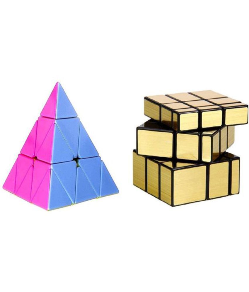 Tzoo High Speed Super Smooth Cube Combo of Gold & Ultimate Puzzle Multicolor Brainstorming Toy Game Super Saver -Pack of 2 (Gold Mirror/Pyramid Cube)