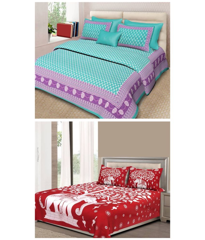     			Uniqchoice - 100% Cotton Multicolor 2 Double Bedsheets with 4 Pillow Covers