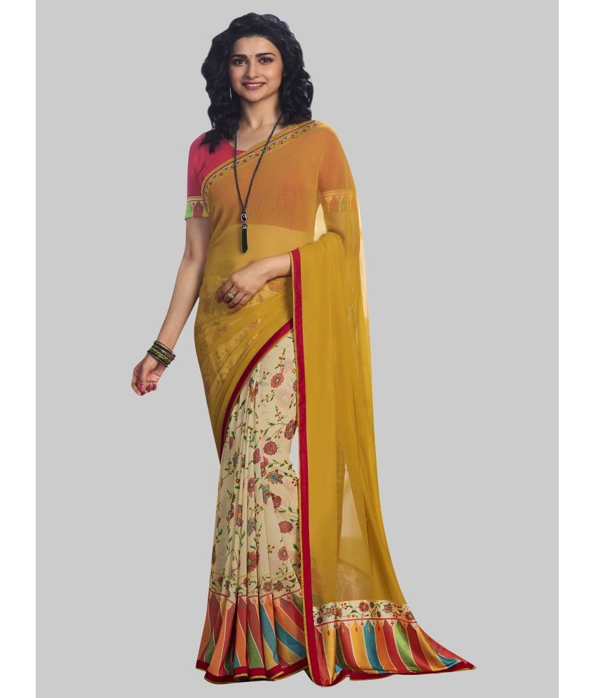     			Gazal Fashions - Yellow Chiffon Saree With Blouse Piece ( Pack of 1 )