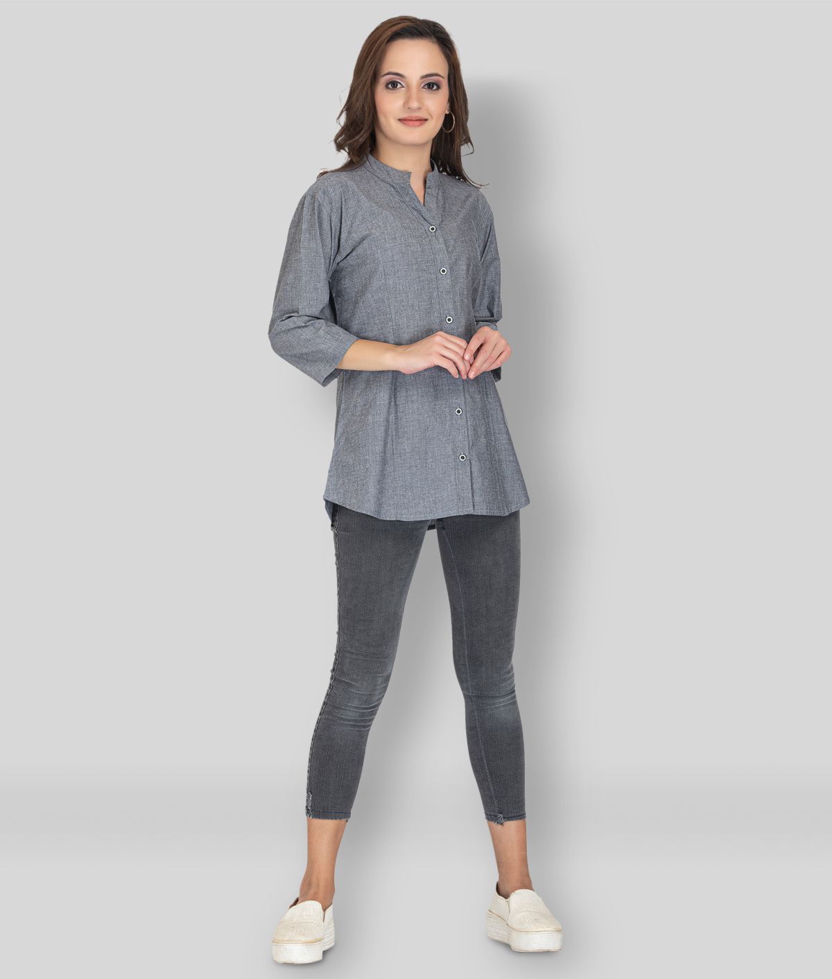     			SBA - Light Grey Cotton Blend Women's Shirt Style Top ( Pack of 1 )