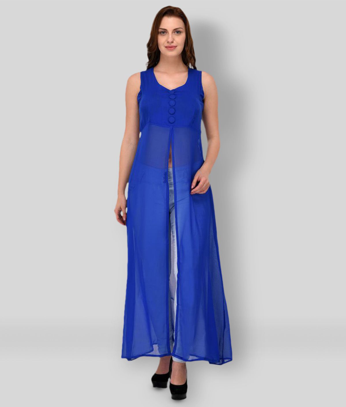 Triraj - Blue Georgette Women's A-Line Top ( Pack of 1 )