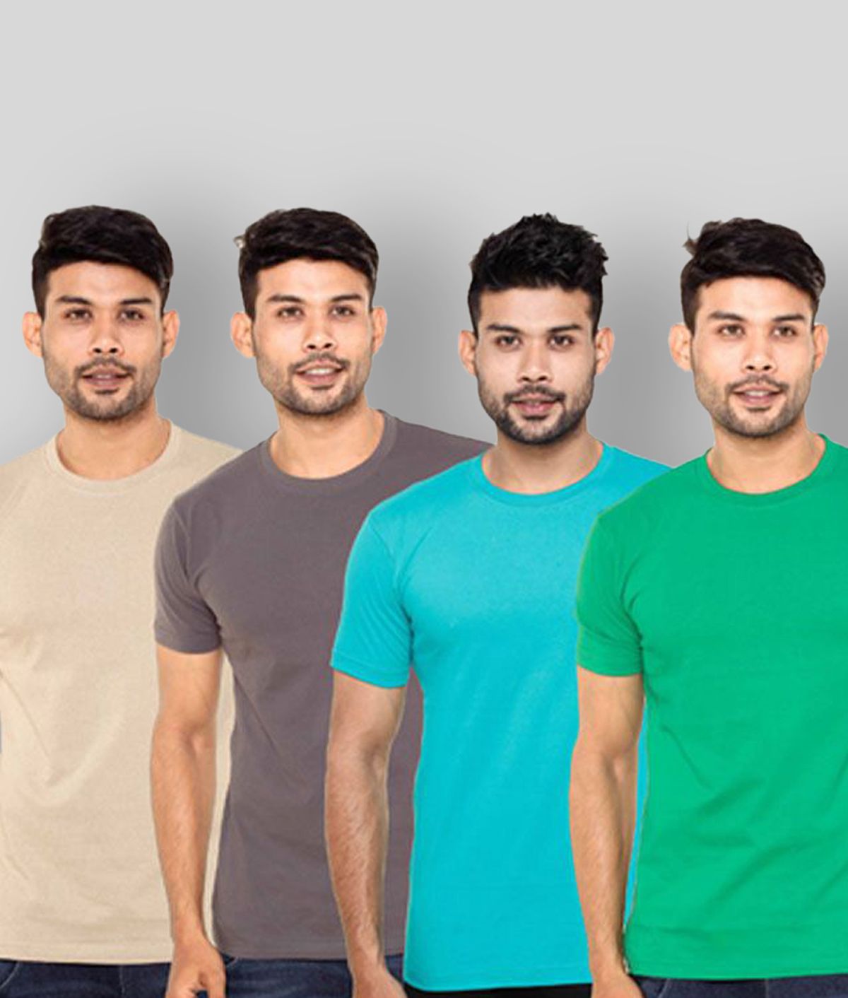     			FLEXIMAA - Beige Cotton Regular Fit Men's T-Shirt ( Pack of 4 )