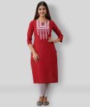 KSHARAA - Red Cotton Blend Women's Straight Kurti ( Pack of 1 )