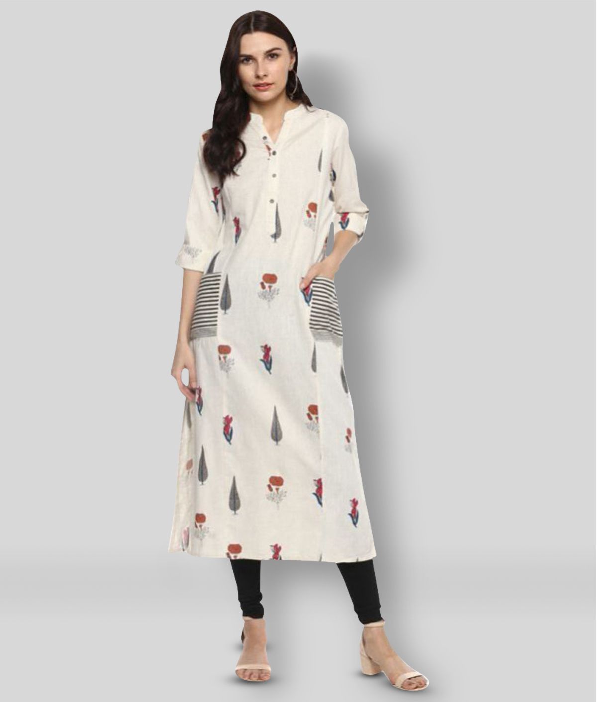     			Divena - Off White Silk Blend Women's Straight Kurti