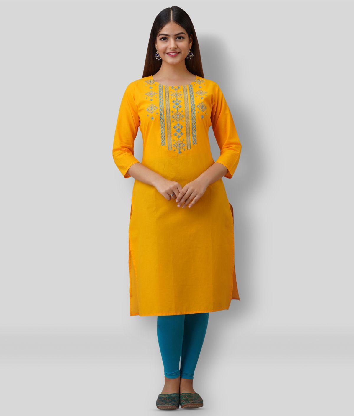     			KSHARAA - Yellow Cotton Women's Straight Kurti ( Pack of 1 )