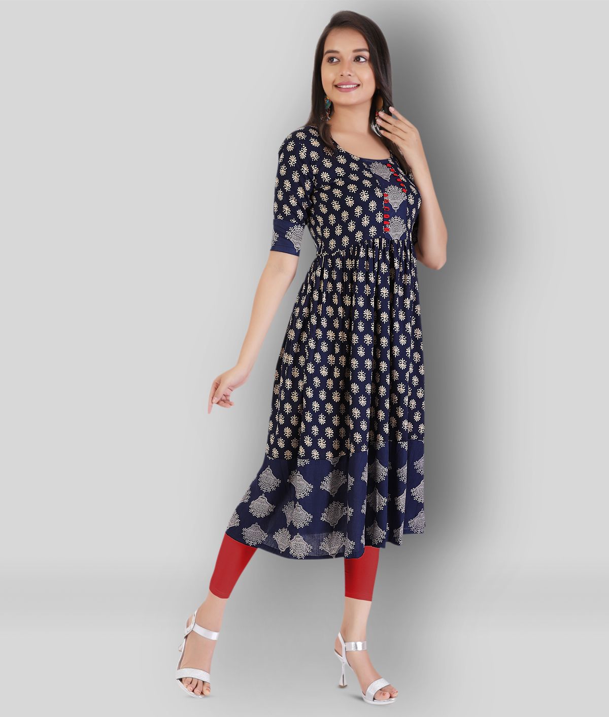     			MEESORRA - Navy Rayon Women's Flared Kurti ( Pack of 1 )