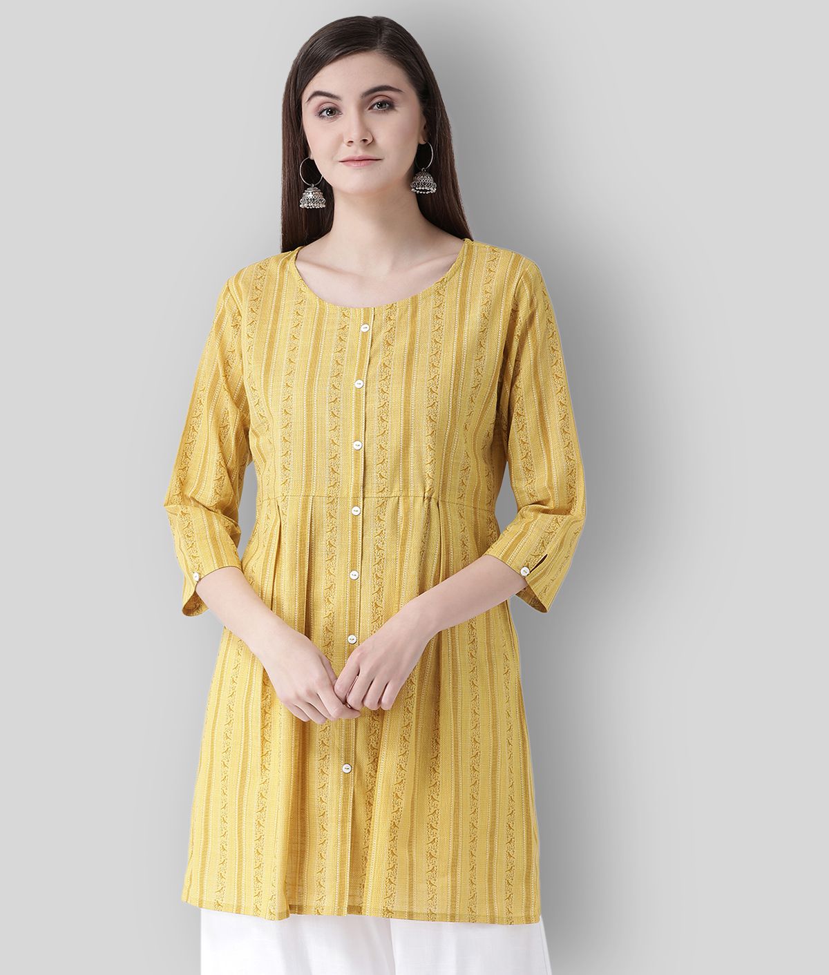 Span - Yellow Cotton Women's Straight Kurti