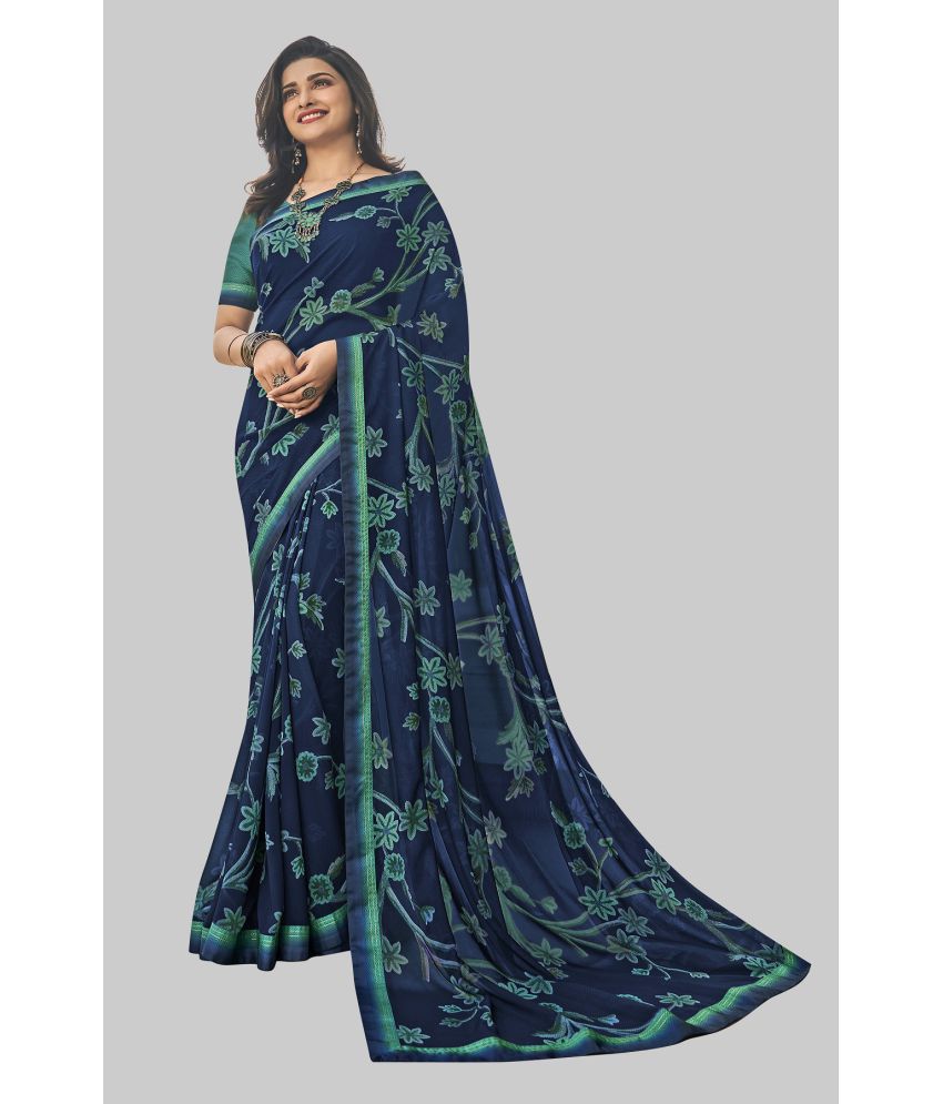     			Gazal Fashions - Blue Chiffon Saree With Blouse Piece ( Pack of 1 )