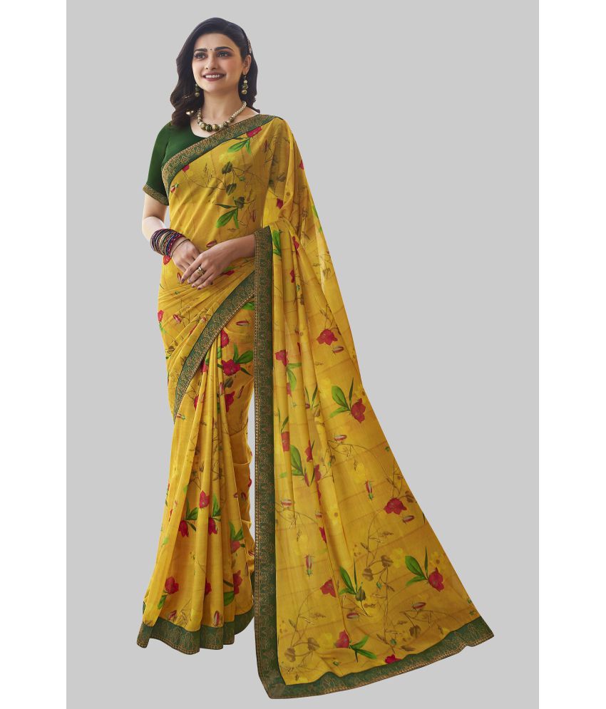     			Gazal Fashions - Yellow Chiffon Saree With Blouse Piece ( Pack of 1 )