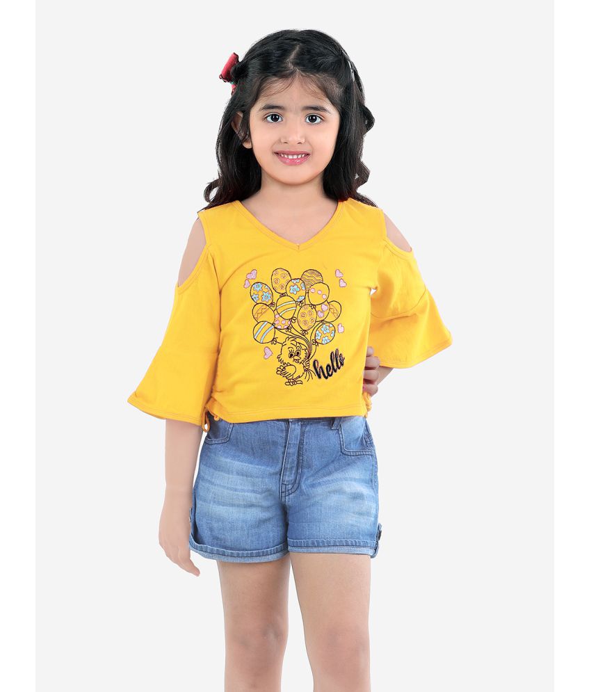     			Naughty Ninos - Mustard Cotton Girls Top With Shorts ( Pack of 1 )