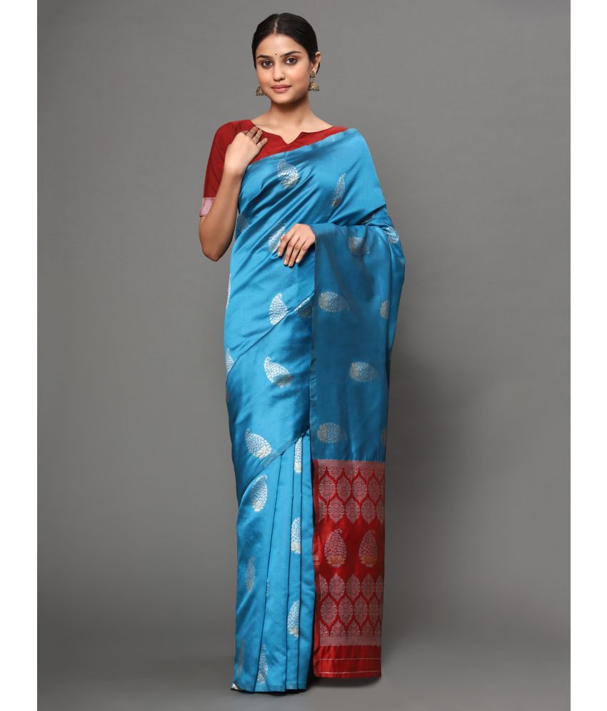    			Cutemad - SkyBlue Banarasi Silk Saree With Blouse Piece ( Pack of 1 )