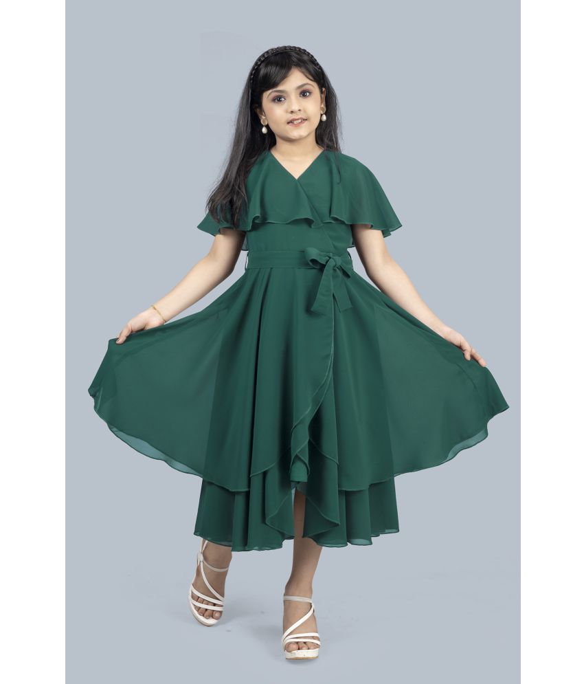     			Fashion Dream - Dark Green Georgette Girls Fit And Flare Dress ( Pack of 1 )