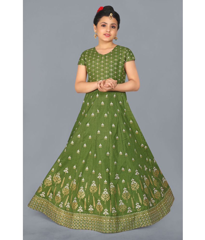     			Fashion Dream - Olive Silk Girls Gown ( Pack of 1 )