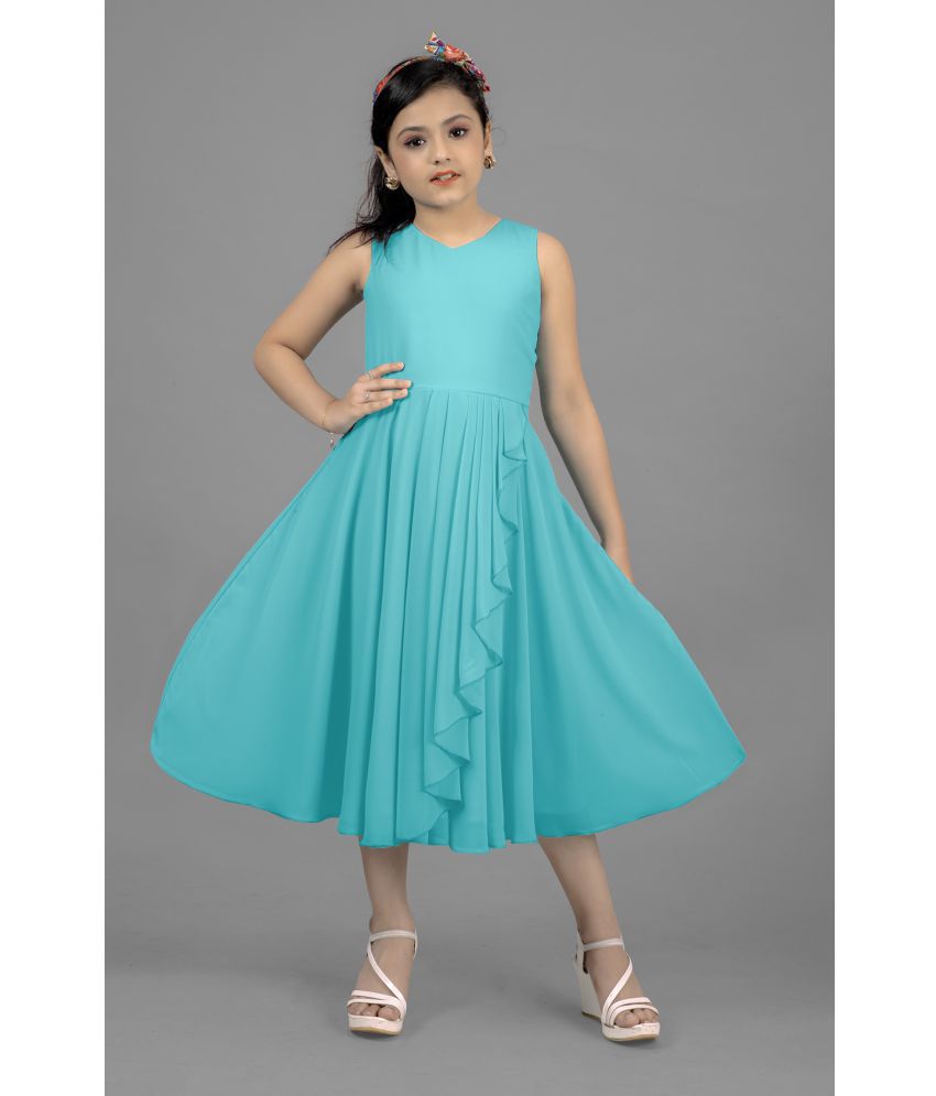     			Fashion Dream - Sky Blue Georgette Girls Fit And Flare Dress ( Pack of 1 )