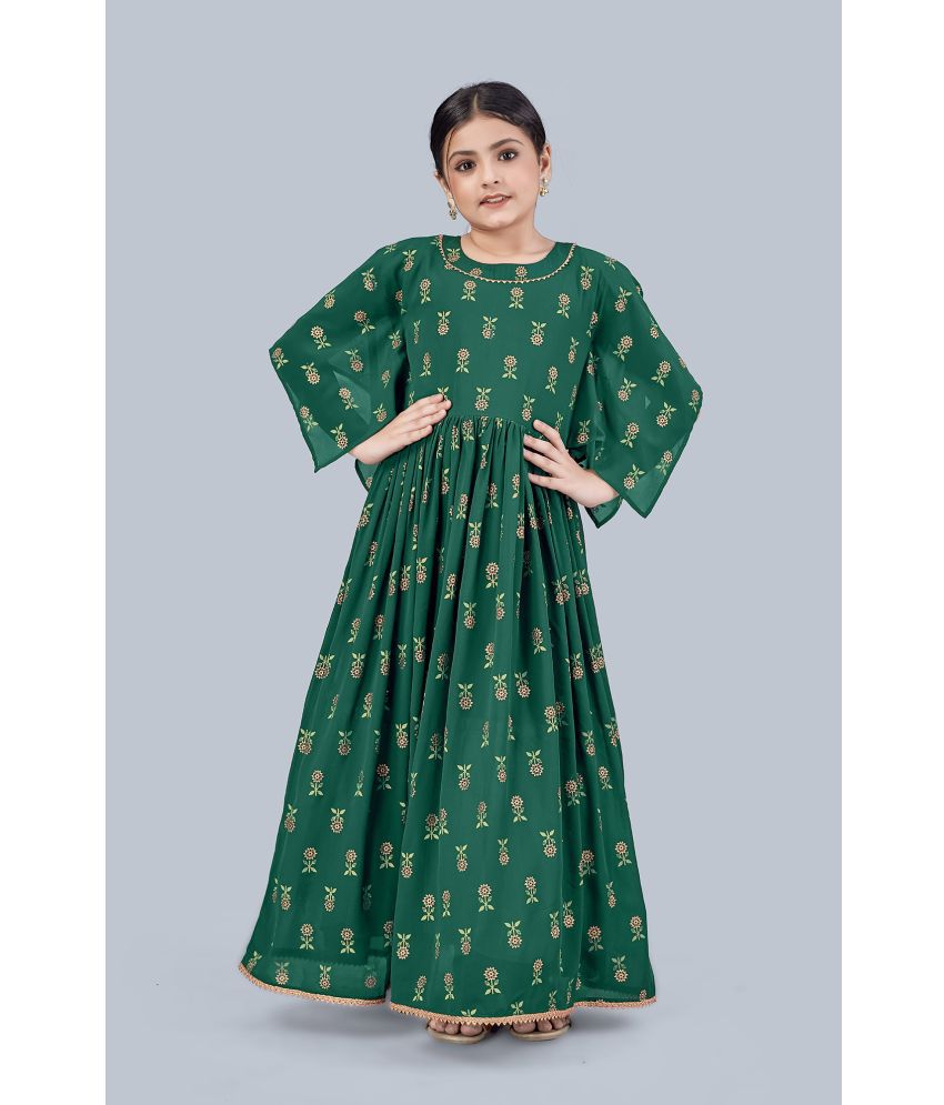     			MIRROW TRADE - Dark Green Georgette Girls Fit And Flare Dress ( Pack of 1 )