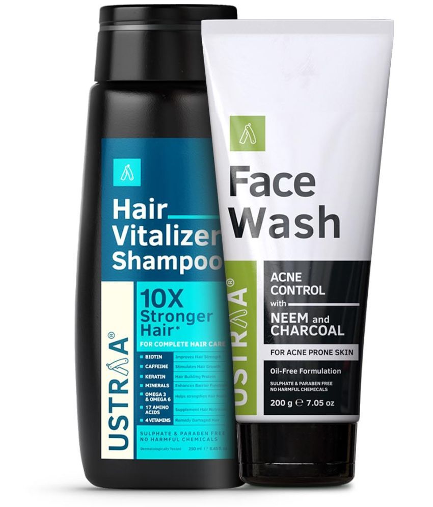     			Ustraa Hair Vitalizer Shampoo - 250ml & Face Wash Acne Control With Neem & Charcoal - 200g