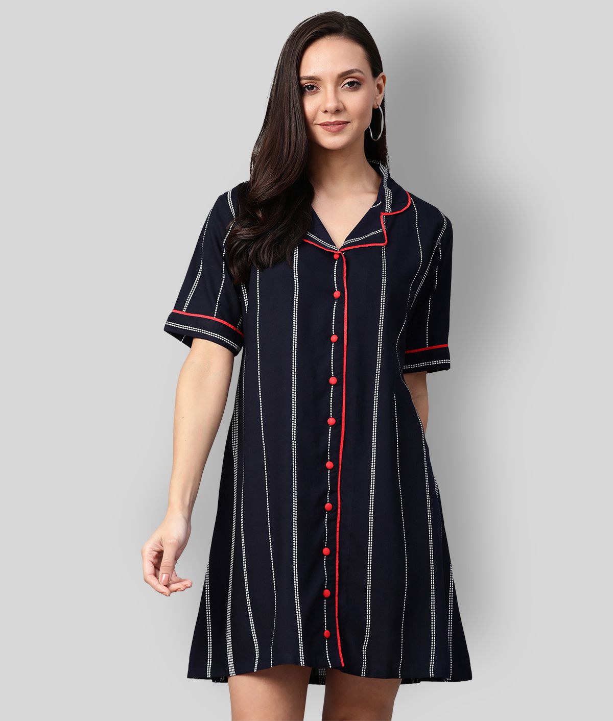     			Yash Gallery - Navy Blue Rayon Women's Shirt Dress ( Pack of 1 )
