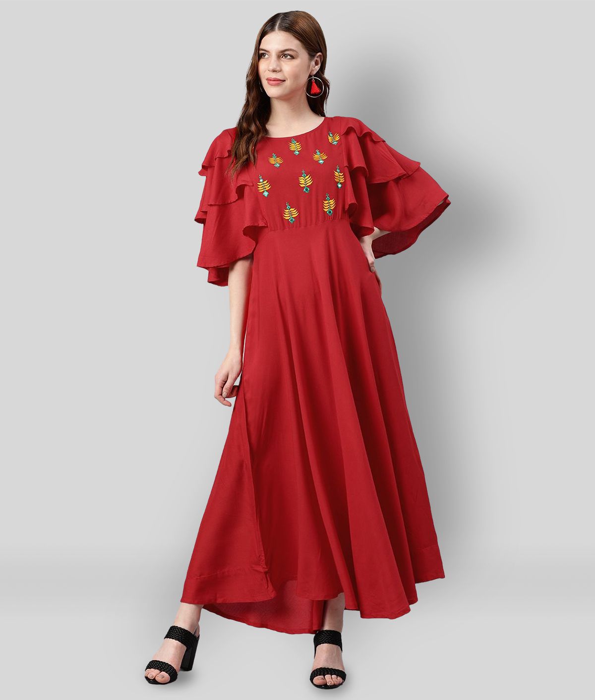     			Yash Gallery - Red Rayon Women's A-line Dress ( Pack of 1 )