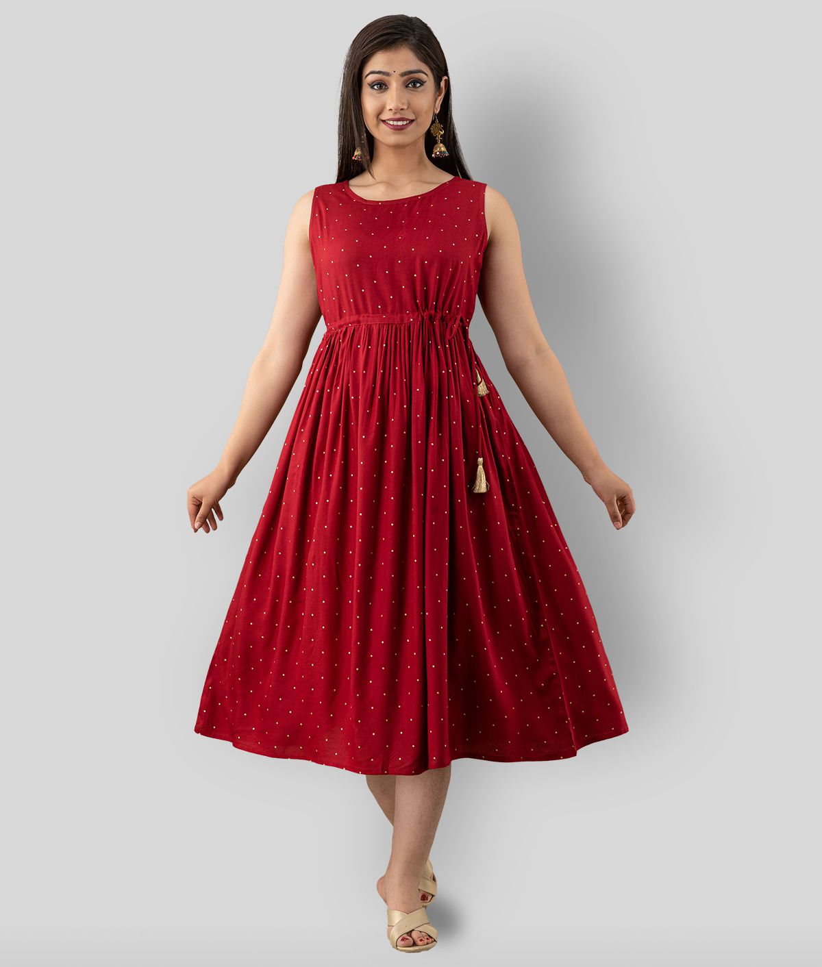 FABRR - Red Rayon Women's A- line Dress ( Pack of 1 )