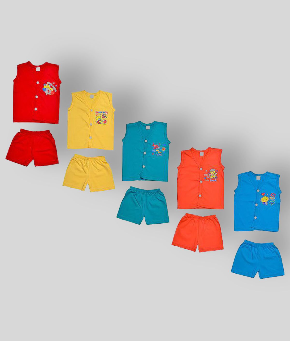     			Sathiyas - Multicolor Cotton T-Shirt & Shorts For Baby Boy ( Pack of 5 )