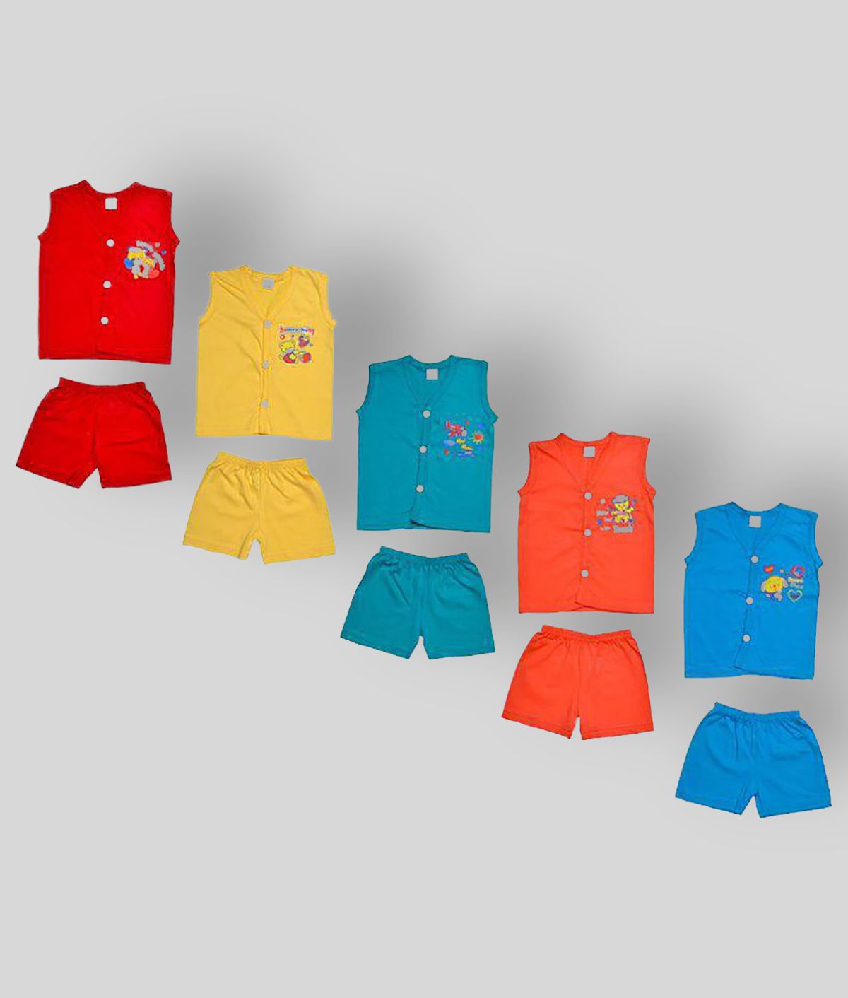 Sathiyas - Multi Cotton Baby Boy T-Shirt & Shorts ( Pack of 5 )