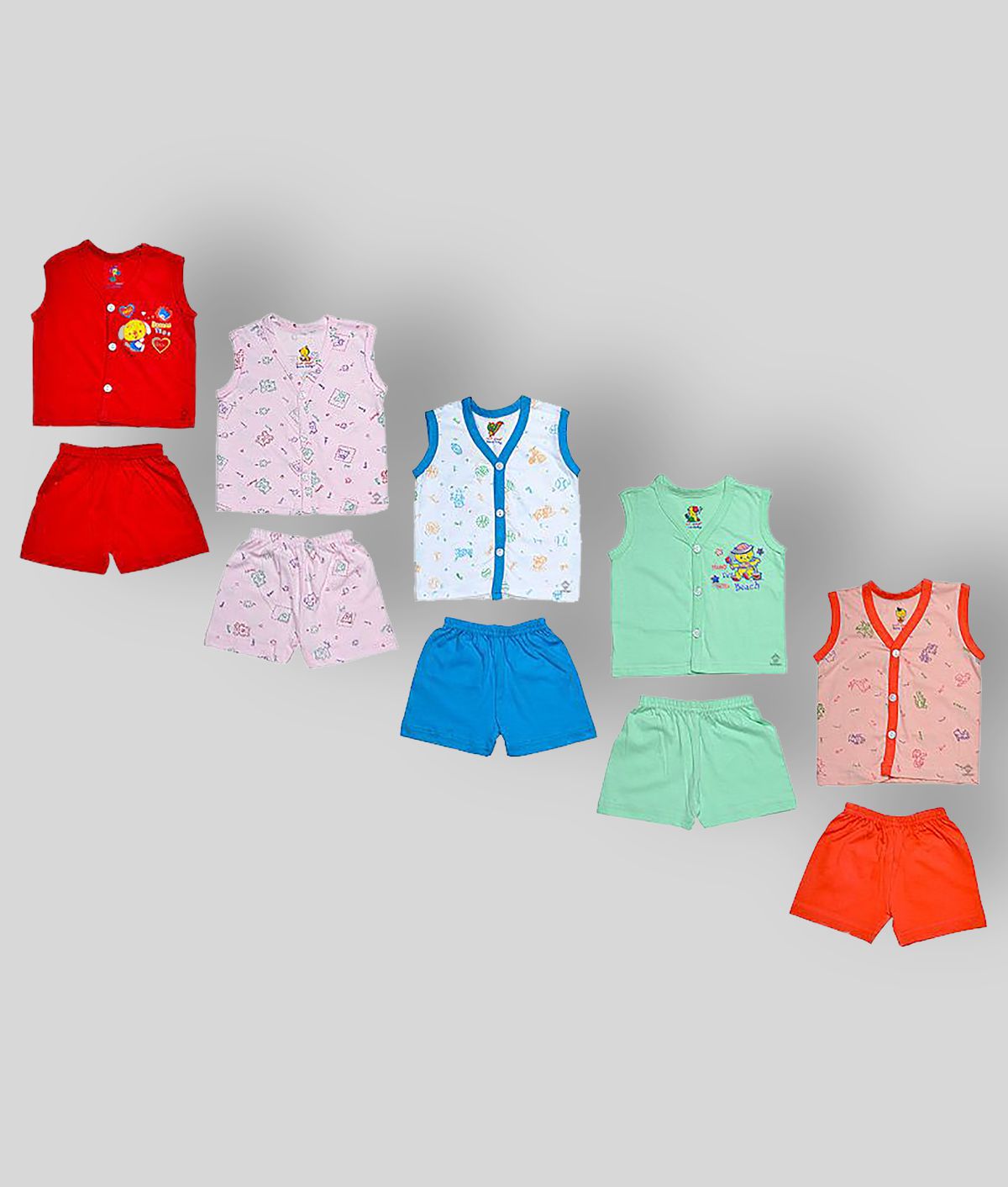     			Sathiyas - Multicolor Cotton Blend Top & Shorts For Baby Boy ( Pack of 5 )