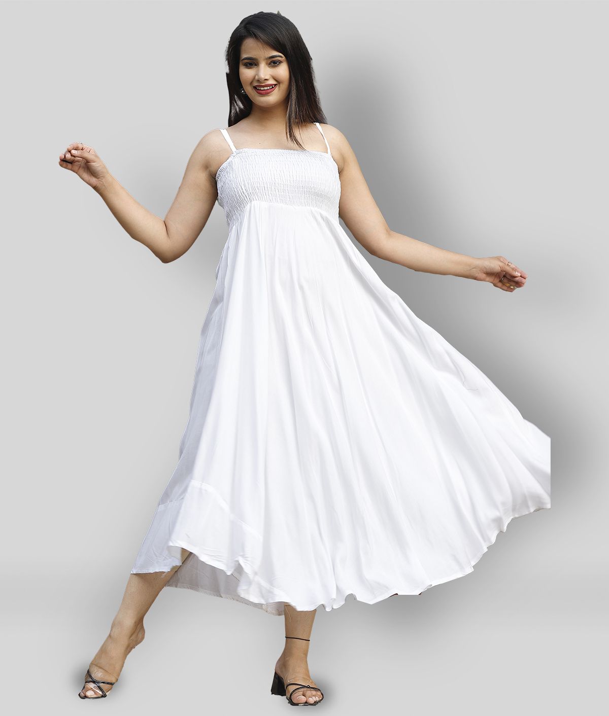     			ZAMAISHA - White Rayon Women's Fit And Flare Dress ( Pack of 1 )