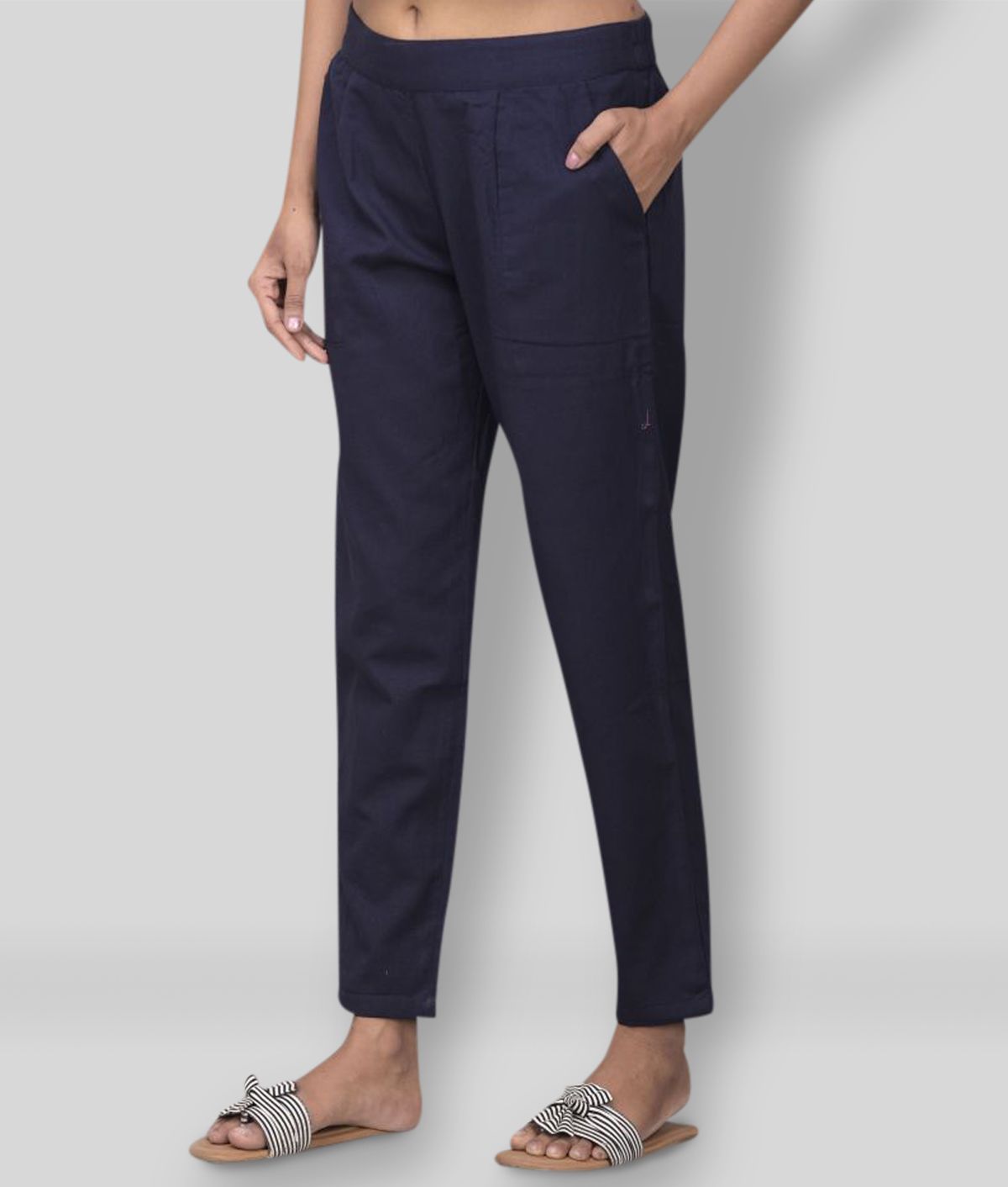 Alexa eva - Navy Blue Cotton Straight Fit Women's Cigarette Pants  ( Pack of 1 )