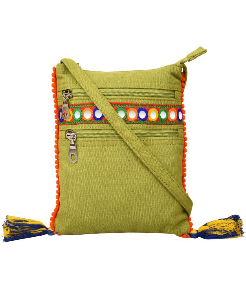     			Anekaant - Green Canvas Sling Bag
