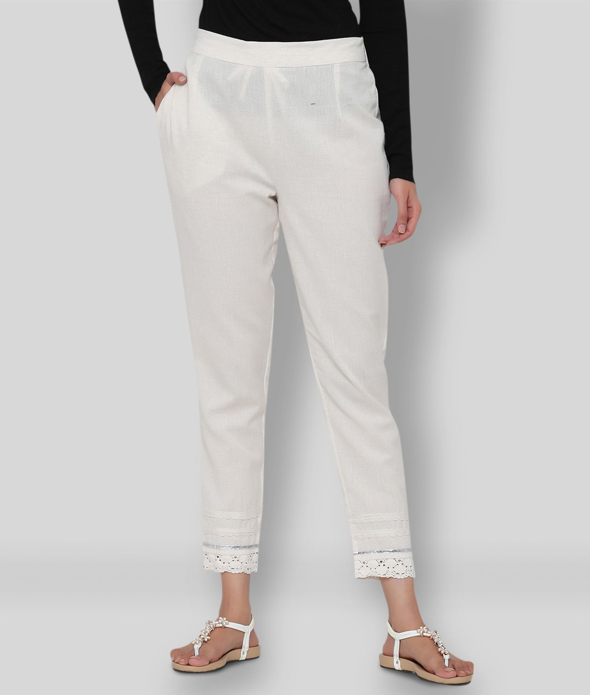     			Juniper - Off White Cotton Slim Fit Women's Casual Pants  ( Pack of 1 )