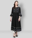 Yash Gallery - Black Cotton Women's Flared Kurti ( Pack of 1 )