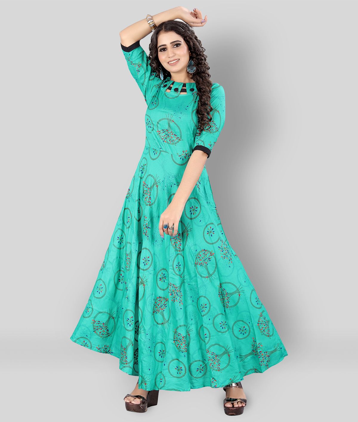     			MEESORRA - Green Rayon Women's Flared Kurti ( Pack of 1 )