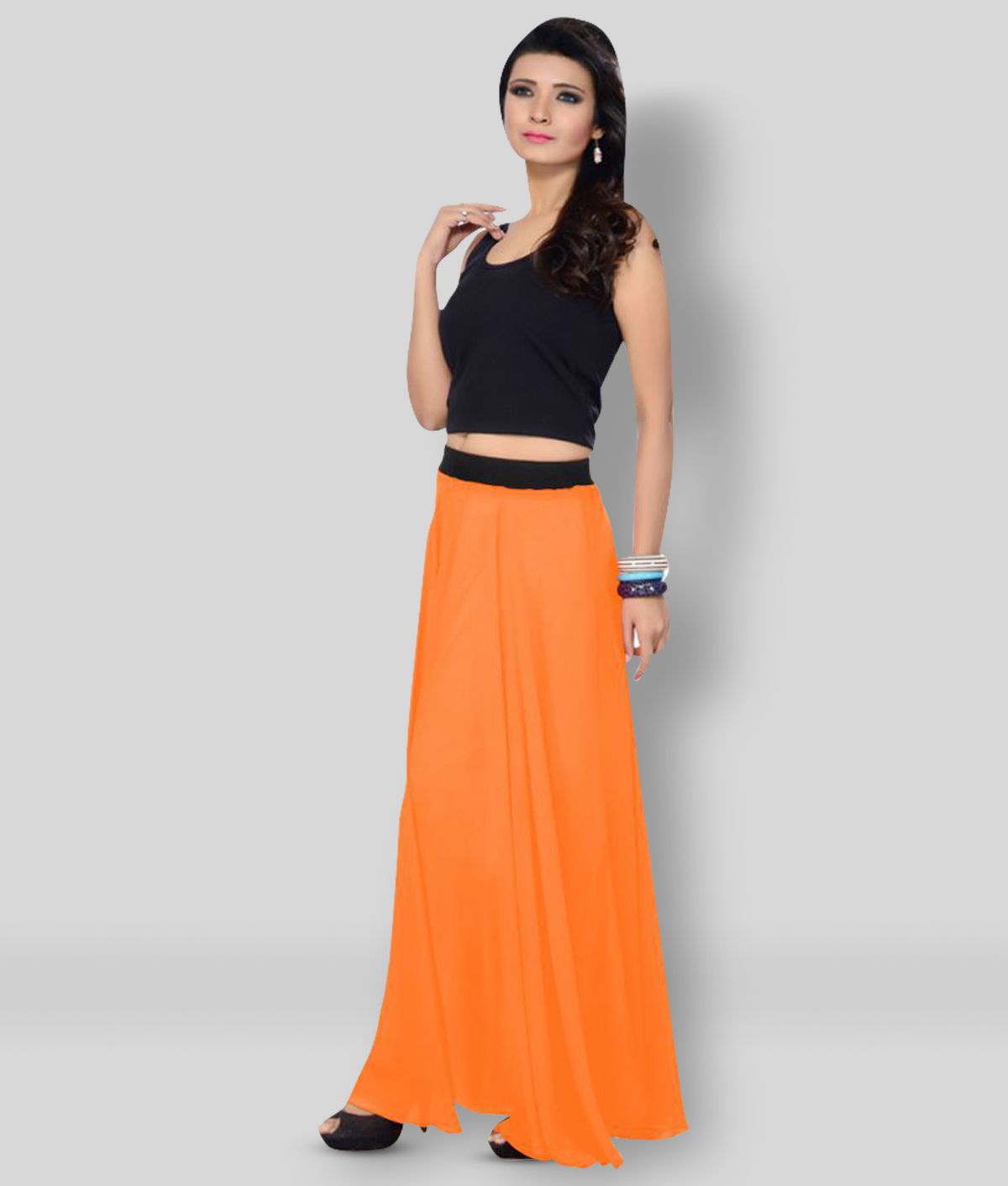     			Sttoffa - Orange Georgette Women's A-Line Skirt ( Pack of 1 )