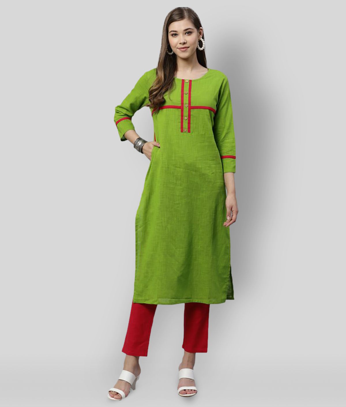     			Yash Gallery - Green Cotton Blend Women's Straight Kurti ( Pack of 1 )