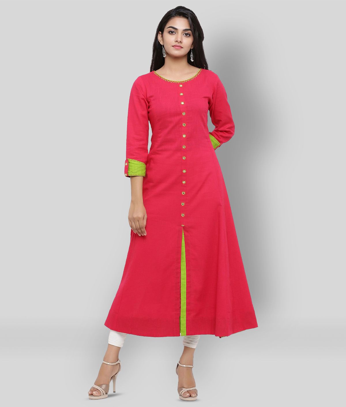     			Yash Gallery - Pink Cotton Blend Women's Flared Kurti ( Pack of 1 )