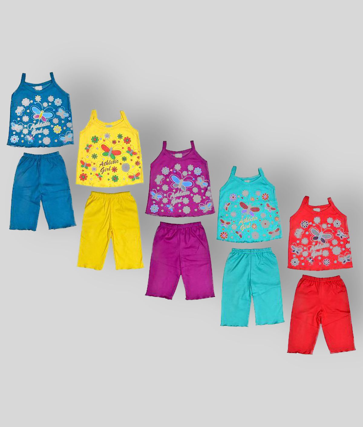     			Sathiyas - Multicolor Cotton Top & Shorts For Baby Girl ( Pack of 5 )