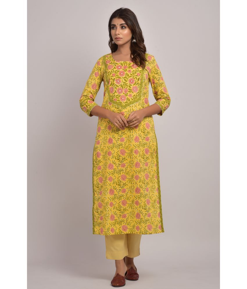     			Swasti - Yellow Cotton Women's Straight Kurti ( Pack of 1 )