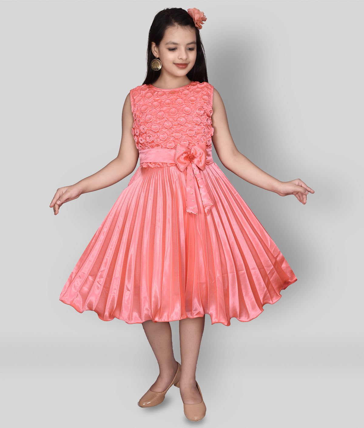    			High Fame - Coral Satin Girl's A-line Dress ( Pack of 1 )