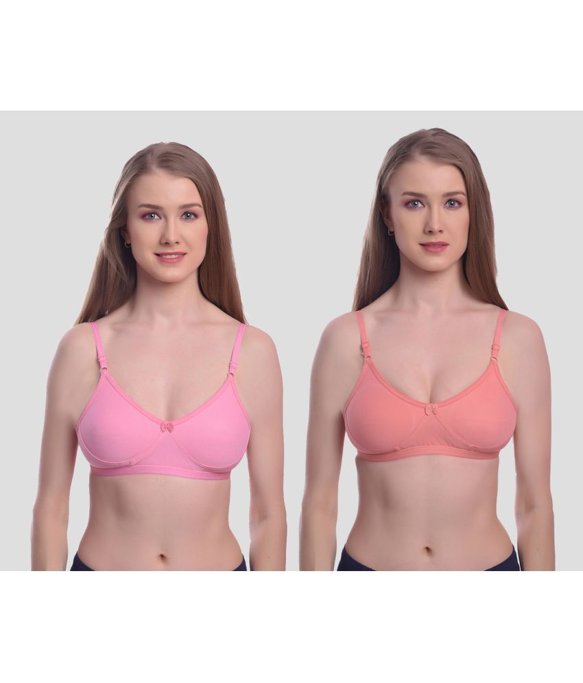     			Elina Pack of 2 Cotton Non Padded Women's Everyday Bra ( Peach )