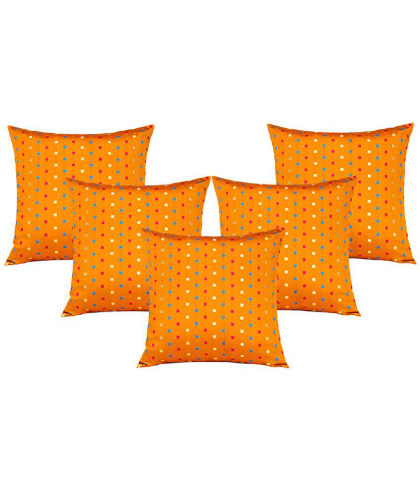     			SUGARCHIC - Mustard Set of 5 Silk Square Cushion Cover