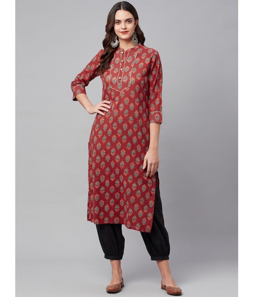     			Divena - Red Cotton Women's Straight Kurti ( Pack of 1 )