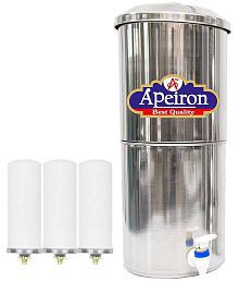 APEIRON STAINLESS STEEL WATER FILTER WITH 3 NEW CANDLE 24 Ltr Gravity Water Purifier