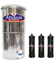 APEIRON STAINLESS STEEL WATER FILTER WITH 3 CARBON CANDLES 27 Ltr Gravity Water Purifier