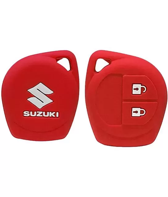 Silicone Car Key Cover For Suzuki 2 Button Remote Key (Black With Red Logo).