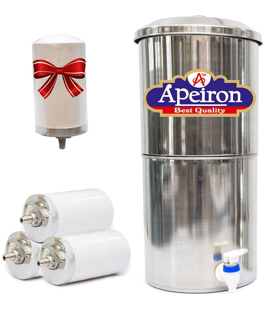     			APEIRON STAINLESS STEEL WATER FILTER WITH 3 CERAMIC CANDLE 24 Ltr Gravity Water Purifier