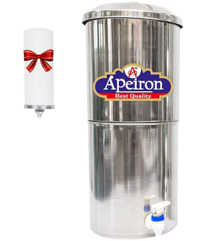     			APEIRON STAINLESS STEEL WATER FILTER WITH 1 NEW CANDLE 16 Ltr Gravity Water Purifier