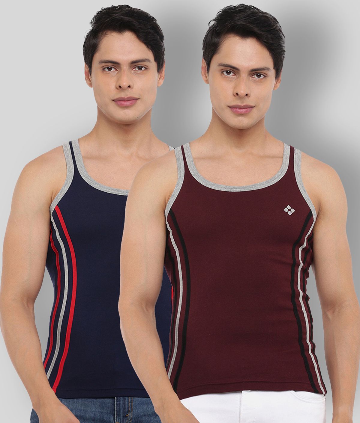     			Pack of 2 Dollar Bigboss Maroon Striped Cotton Blend Men Vest