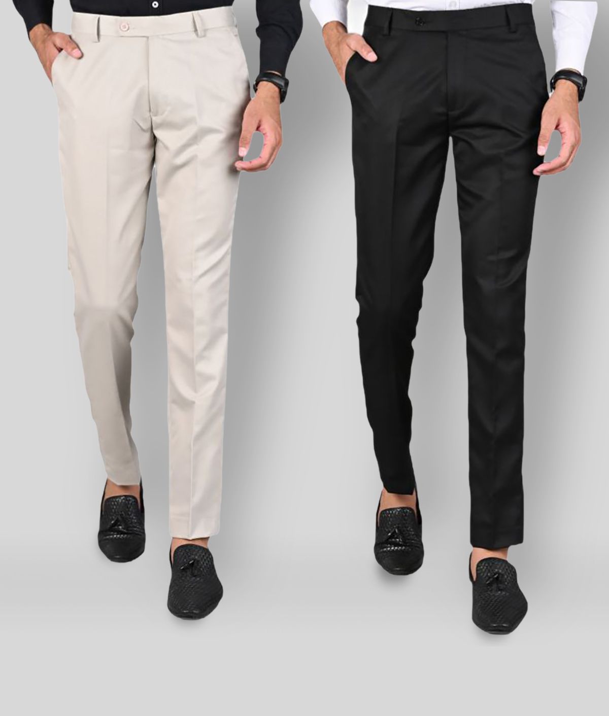     			MANCREW - Black Polycotton Slim - Fit Men's Formal Pants ( Pack of 2 )